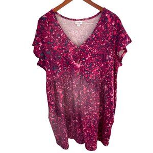 LuLaRoe Womens Knee Length Dress Size XL V-Neck Pink Blue Abstract Print Pockets